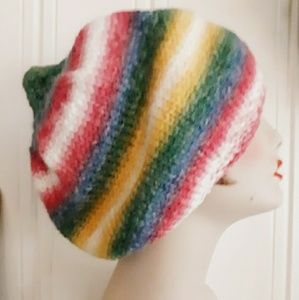 Vintage Knit Striped Floppy Beanie Hat